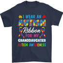 Autism Ribbon For My Granddaughter Autistic Mens T-Shirt Cotton Gildan Navy Blue