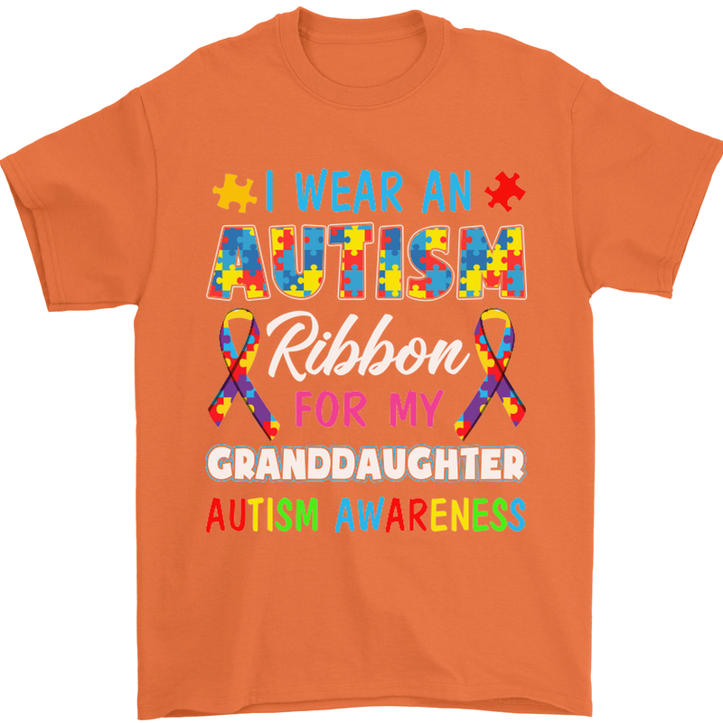 Autism Ribbon For My Granddaughter Autistic Mens T-Shirt Cotton Gildan Orange