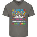 Autism Ribbon For My Granddaughter Autistic Mens V-Neck Cotton T-Shirt Charcoal