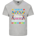 Autism Ribbon For My Granddaughter Autistic Mens V-Neck Cotton T-Shirt Sports Grey