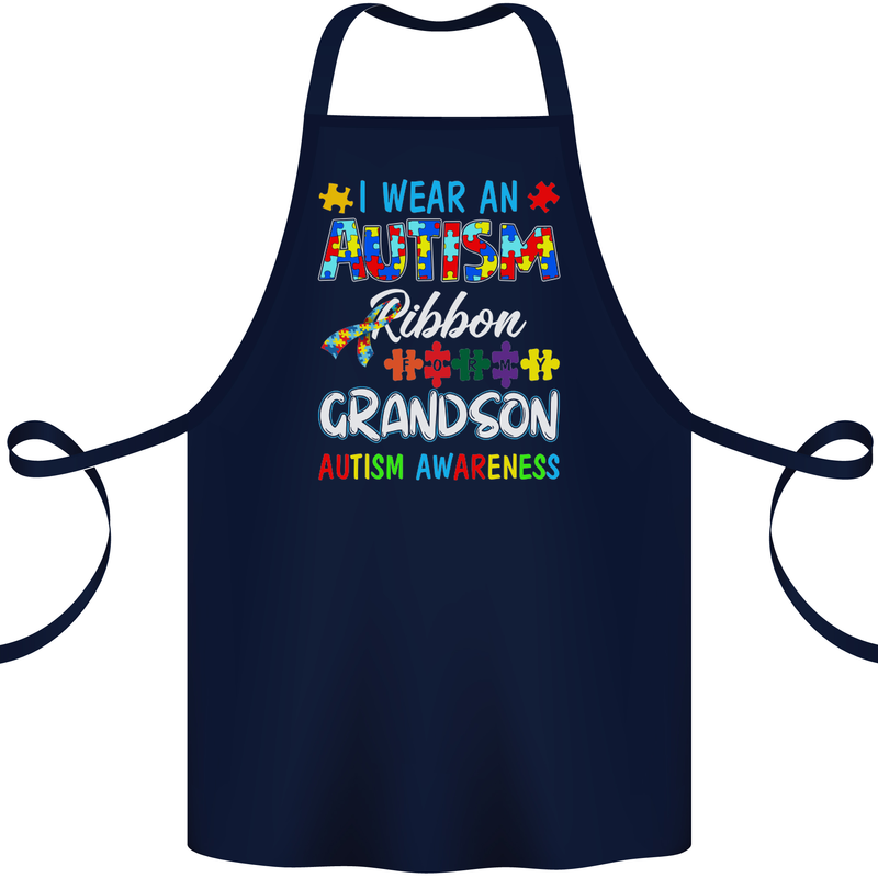 Autism Ribbon For My Grandson Autistic ASD Cotton Apron 100% Organic Navy Blue