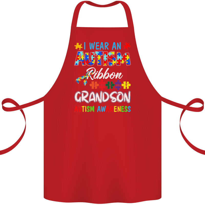 Autism Ribbon For My Grandson Autistic ASD Cotton Apron 100% Organic Red