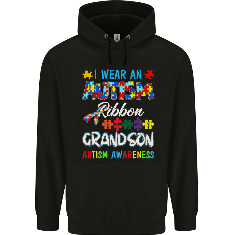 Autism Ribbon For My Grandson Autistic ASD Mens 80% Cotton Hoodie Black
