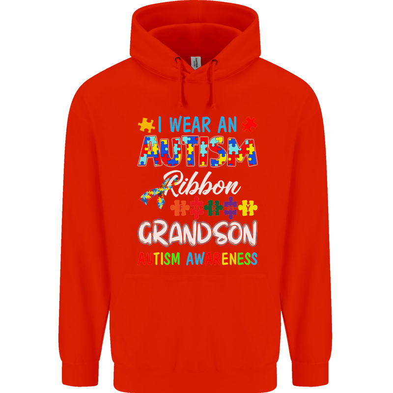 Autism Ribbon For My Grandson Autistic ASD Mens 80% Cotton Hoodie Bright Red