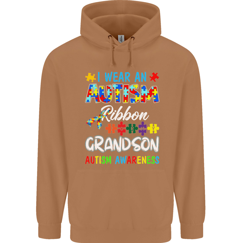 Autism Ribbon For My Grandson Autistic ASD Mens 80% Cotton Hoodie Caramel Latte