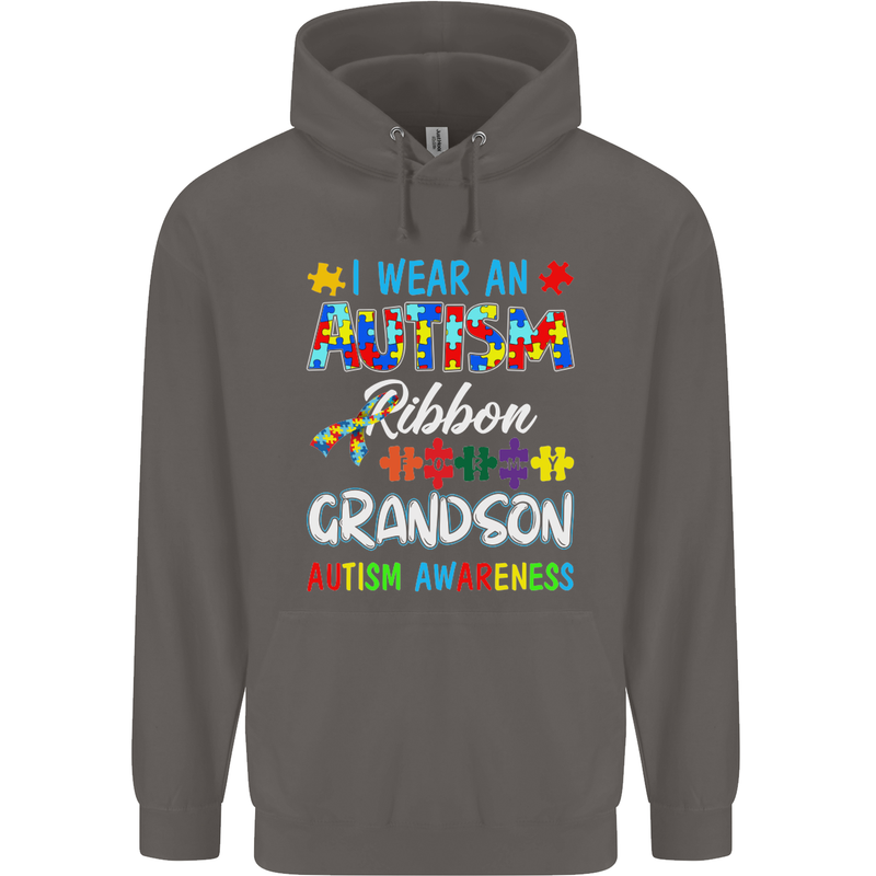 Autism Ribbon For My Grandson Autistic ASD Mens 80% Cotton Hoodie Charcoal