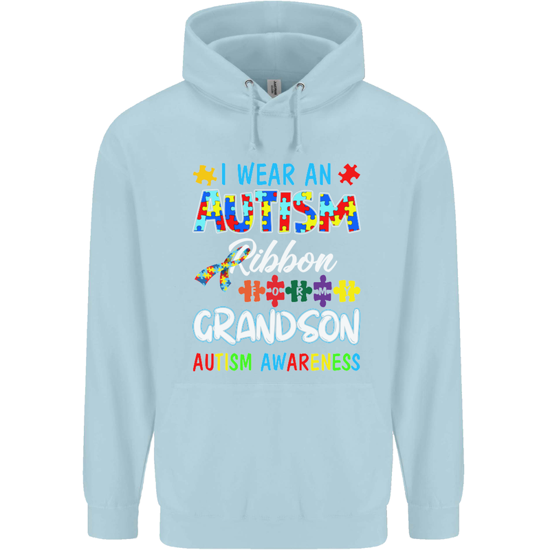 Autism Ribbon For My Grandson Autistic ASD Mens 80% Cotton Hoodie Light Blue