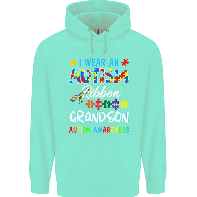 Autism Ribbon For My Grandson Autistic ASD Mens 80% Cotton Hoodie Peppermint