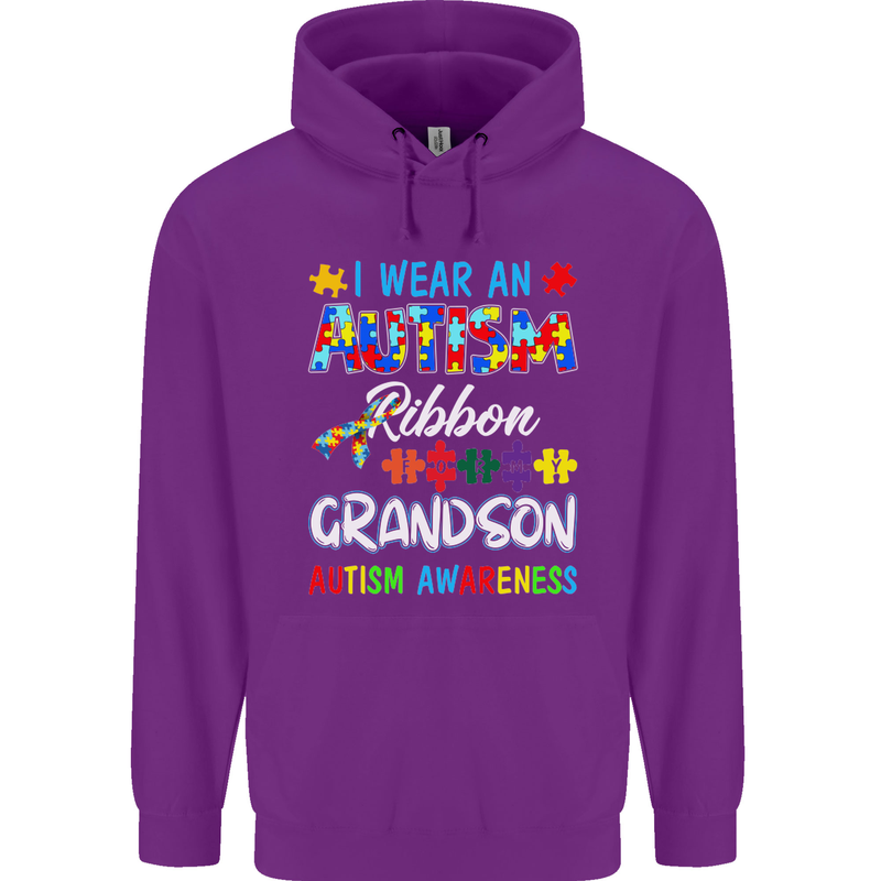 Autism Ribbon For My Grandson Autistic ASD Mens 80% Cotton Hoodie Purple