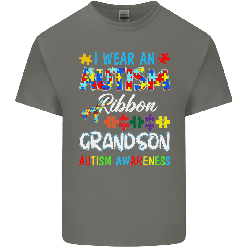 Autism Ribbon For My Grandson Autistic ASD Mens Cotton T-Shirt Tee Top Charcoal