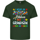 Autism Ribbon For My Grandson Autistic ASD Mens Cotton T-Shirt Tee Top Forest Green