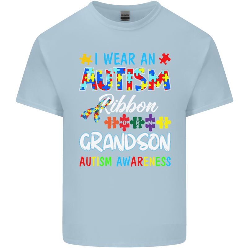 Autism Ribbon For My Grandson Autistic ASD Mens Cotton T-Shirt Tee Top Light Blue