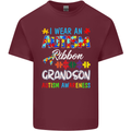 Autism Ribbon For My Grandson Autistic ASD Mens Cotton T-Shirt Tee Top Maroon