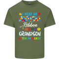 Autism Ribbon For My Grandson Autistic ASD Mens Cotton T-Shirt Tee Top Military Green