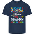 Autism Ribbon For My Grandson Autistic ASD Mens Cotton T-Shirt Tee Top Navy Blue