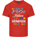 Autism Ribbon For My Grandson Autistic ASD Mens Cotton T-Shirt Tee Top Red