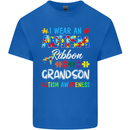 Autism Ribbon For My Grandson Autistic ASD Mens Cotton T-Shirt Tee Top Royal Blue