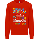Autism Ribbon For My Grandson Autistic ASD Mens Sweatshirt Jumper Bright Red