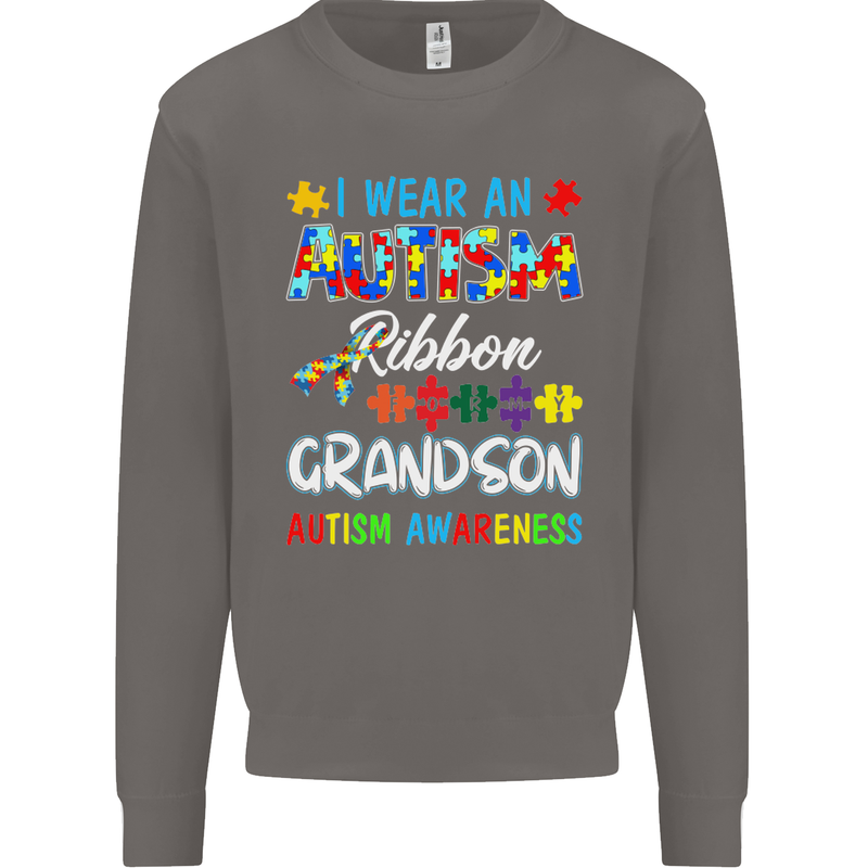 Autism Ribbon For My Grandson Autistic ASD Mens Sweatshirt Jumper Charcoal