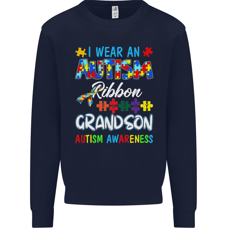 Autism Ribbon For My Grandson Autistic ASD Mens Sweatshirt Jumper Navy Blue