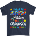 Autism Ribbon For My Grandson Autistic ASD Mens T-Shirt Cotton Gildan Navy Blue