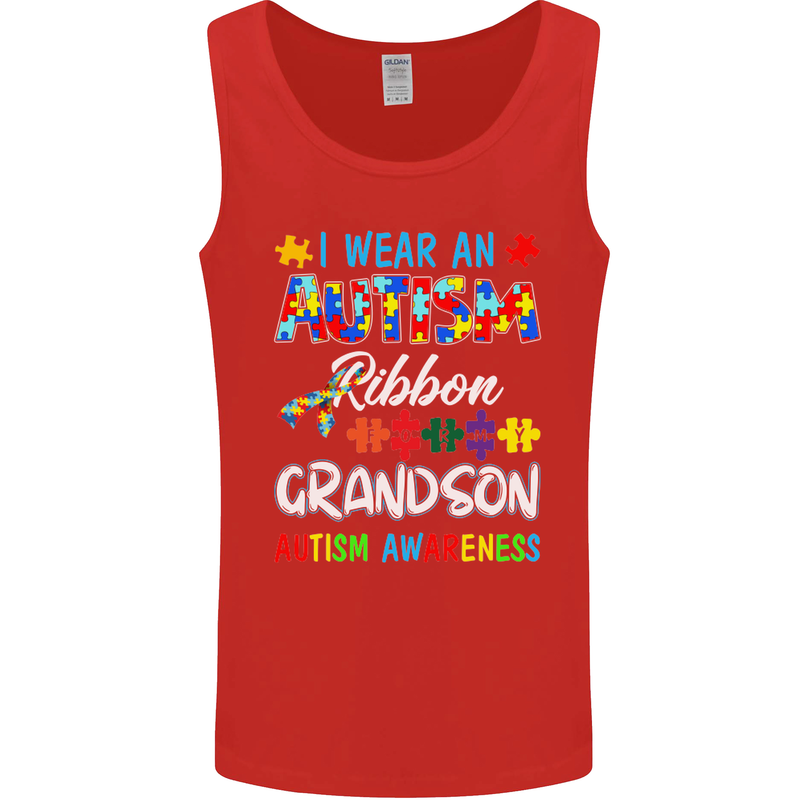 Autism Ribbon For My Grandson Autistic ASD Mens Vest Tank Top Red