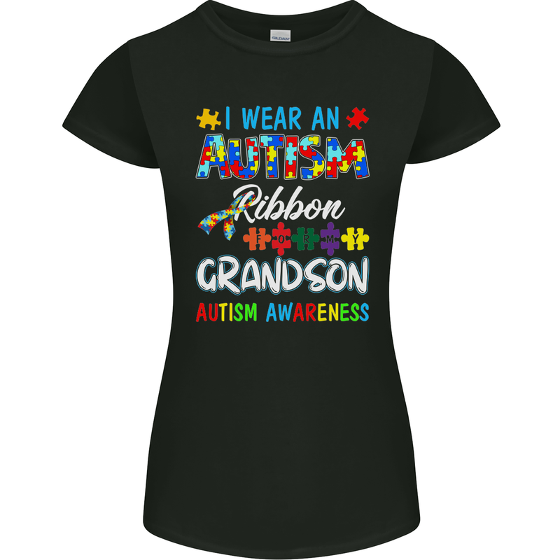 Autism Ribbon For My Grandson Autistic ASD Womens Petite Cut T-Shirt Black