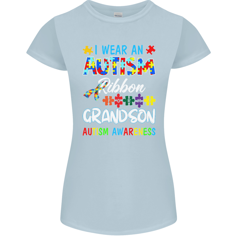 Autism Ribbon For My Grandson Autistic ASD Womens Petite Cut T-Shirt Light Blue