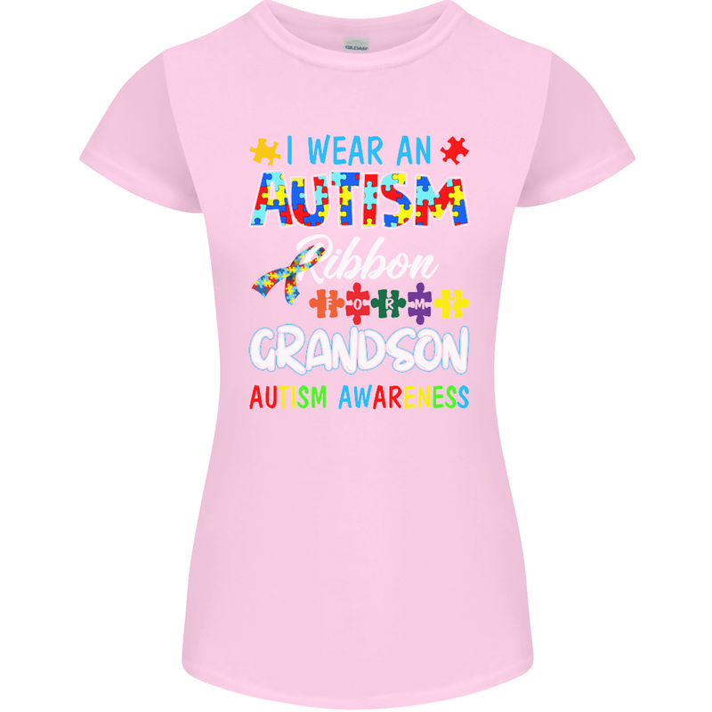 Autism Ribbon For My Grandson Autistic ASD Womens Petite Cut T-Shirt Light Pink