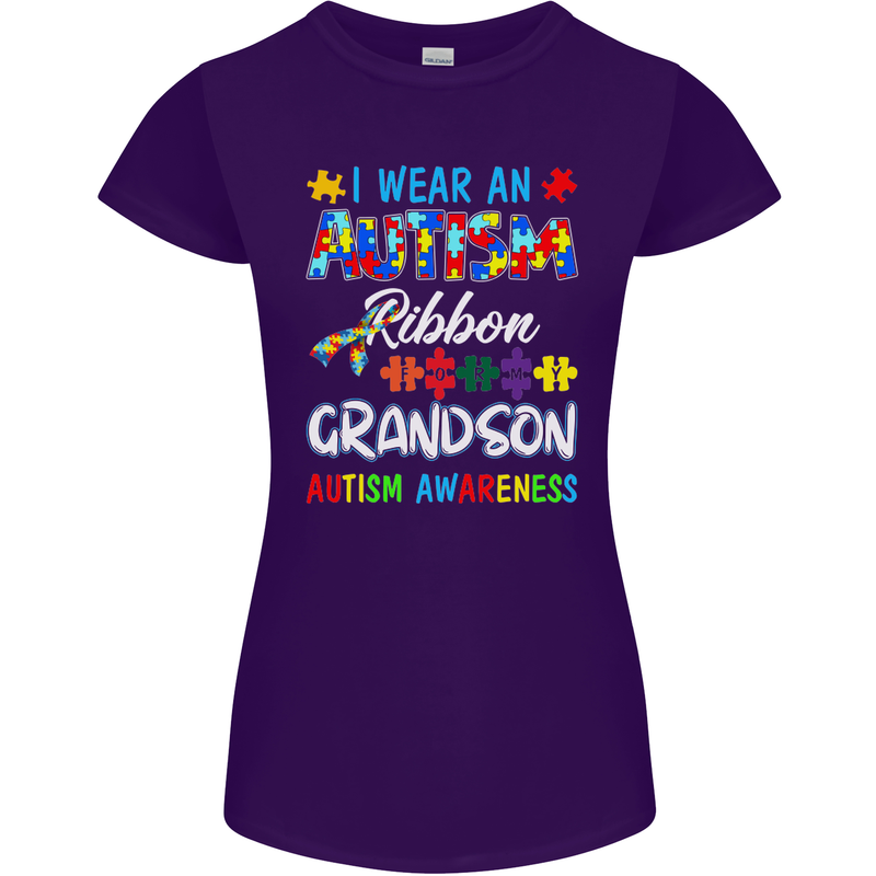 Autism Ribbon For My Grandson Autistic ASD Womens Petite Cut T-Shirt Purple