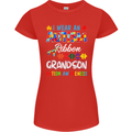 Autism Ribbon For My Grandson Autistic ASD Womens Petite Cut T-Shirt Red