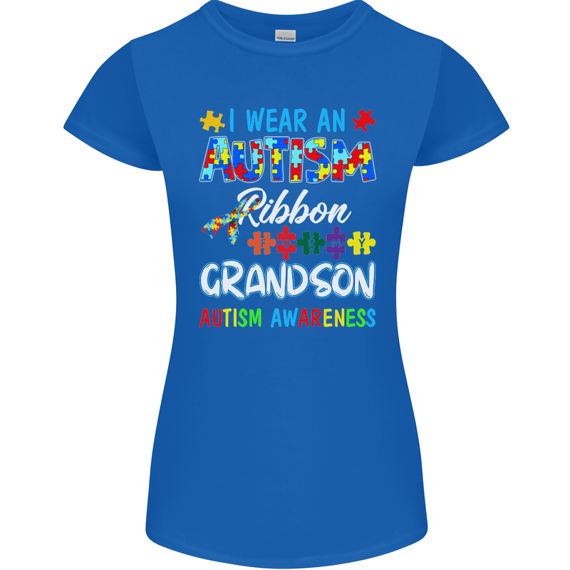 Autism Ribbon For My Grandson Autistic ASD Womens Petite Cut T-Shirt Royal Blue
