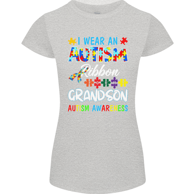 Autism Ribbon For My Grandson Autistic ASD Womens Petite Cut T-Shirt Sports Grey
