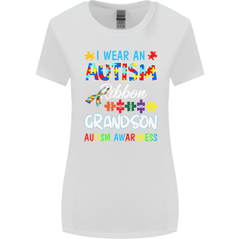 Autism Ribbon For My Grandson Autistic ASD Womens Wider Cut T-Shirt White