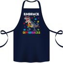 Autism T-Rex Embrace Differences Autistic Cotton Apron 100% Organic Navy Blue