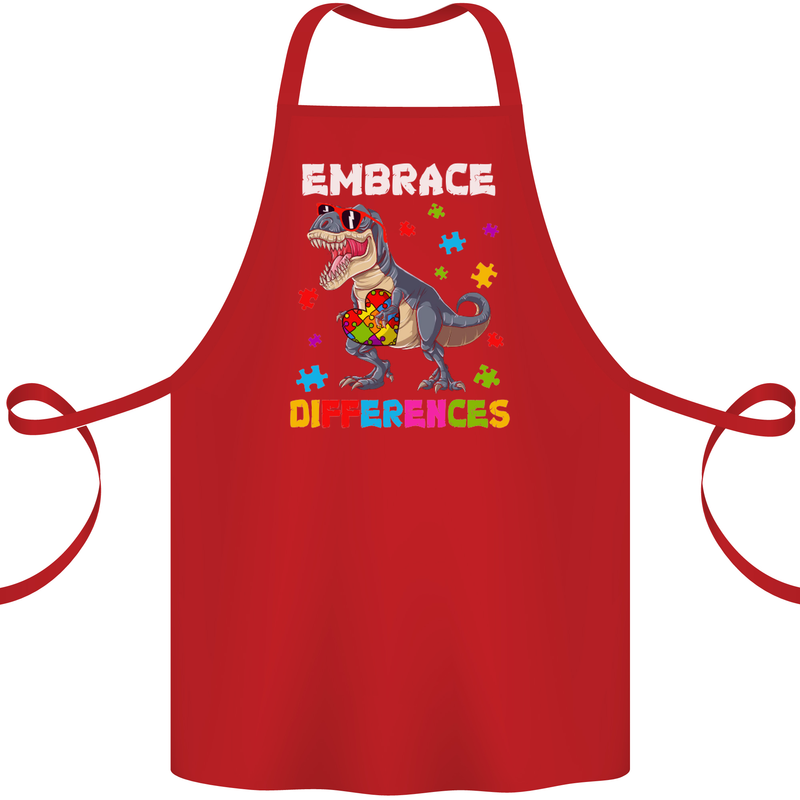 Autism T-Rex Embrace Differences Autistic Cotton Apron 100% Organic Red