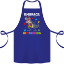 Autism T-Rex Embrace Differences Autistic Cotton Apron 100% Organic Royal Blue