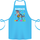 Autism T-Rex Embrace Differences Autistic Cotton Apron 100% Organic Turquoise