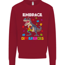 Autism T-Rex Embrace Differences Autistic Kids Sweatshirt Jumper Red