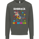 Autism T-Rex Embrace Differences Autistic Kids Sweatshirt Jumper Storm Grey