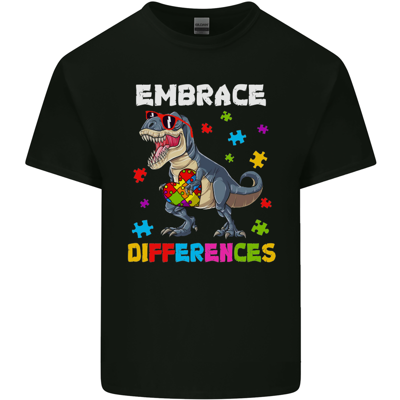 Autism T-Rex Embrace Differences Autistic Kids T-Shirt Childrens Black