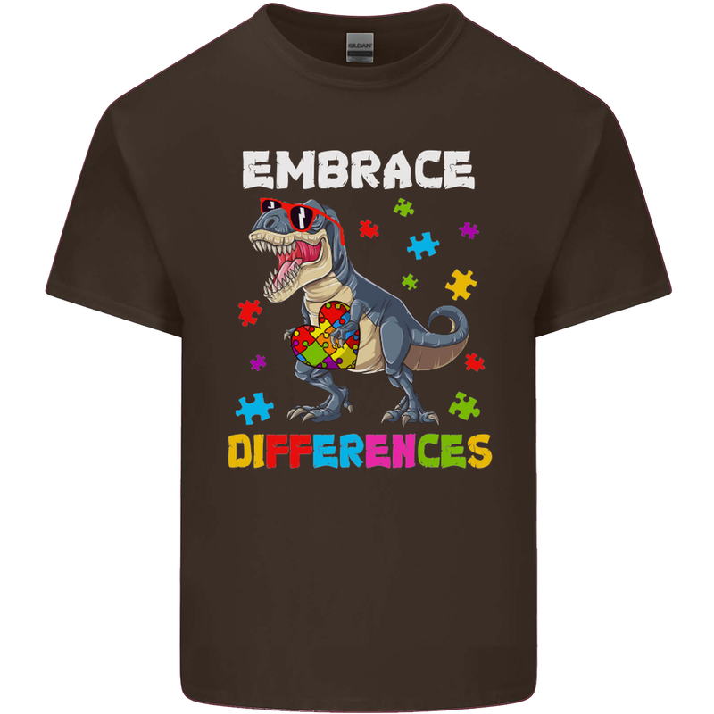 Autism T-Rex Embrace Differences Autistic Kids T-Shirt Childrens Chocolate