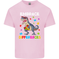 Autism T-Rex Embrace Differences Autistic Kids T-Shirt Childrens Light Pink