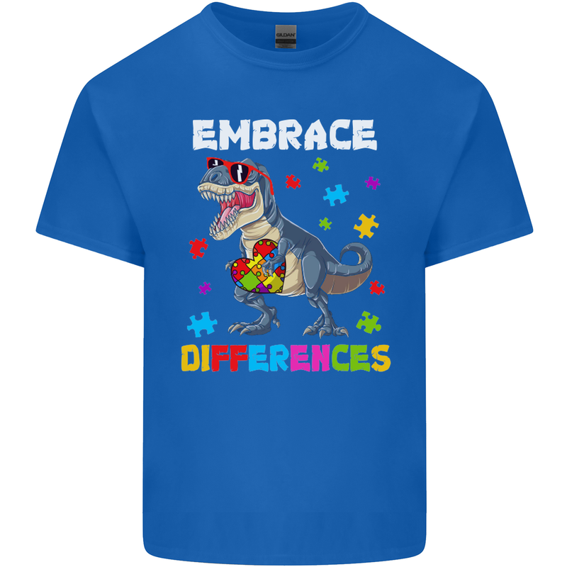 Autism T-Rex Embrace Differences Autistic Kids T-Shirt Childrens Royal Blue