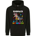 Autism T-Rex Embrace Differences Autistic Mens 80% Cotton Hoodie Black