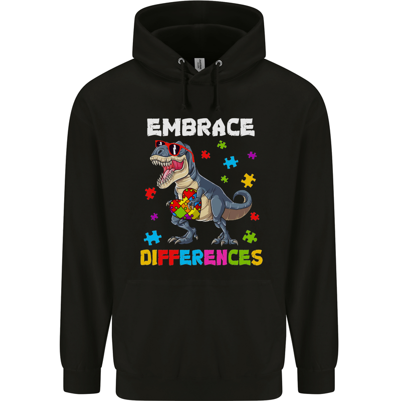 Autism T-Rex Embrace Differences Autistic Mens 80% Cotton Hoodie Black