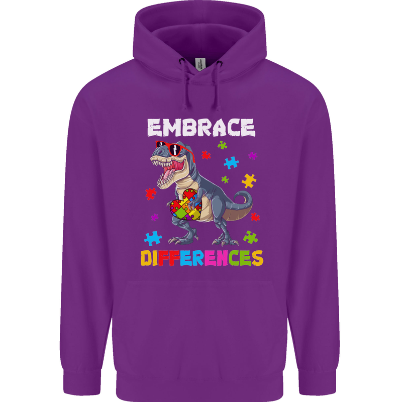 Autism T-Rex Embrace Differences Autistic Mens 80% Cotton Hoodie Purple