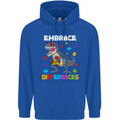 Autism T-Rex Embrace Differences Autistic Mens 80% Cotton Hoodie Royal Blue