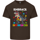 Autism T-Rex Embrace Differences Autistic Mens Cotton T-Shirt Tee Top Dark Chocolate