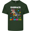 Autism T-Rex Embrace Differences Autistic Mens Cotton T-Shirt Tee Top Forest Green